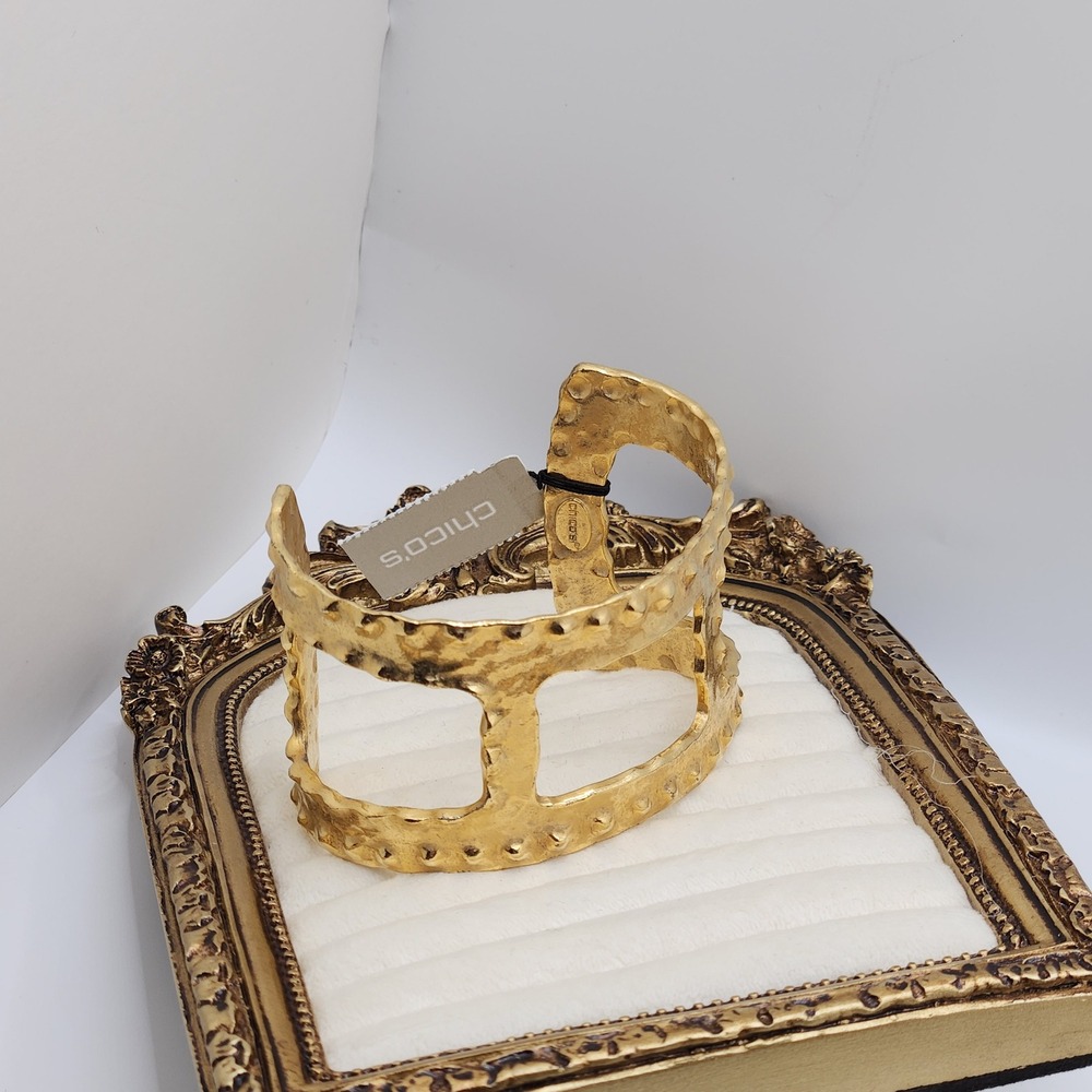 Brutalist Sculptural Cuff Bracelet Wide Statement Openwork Chicos Gold Tone Glam